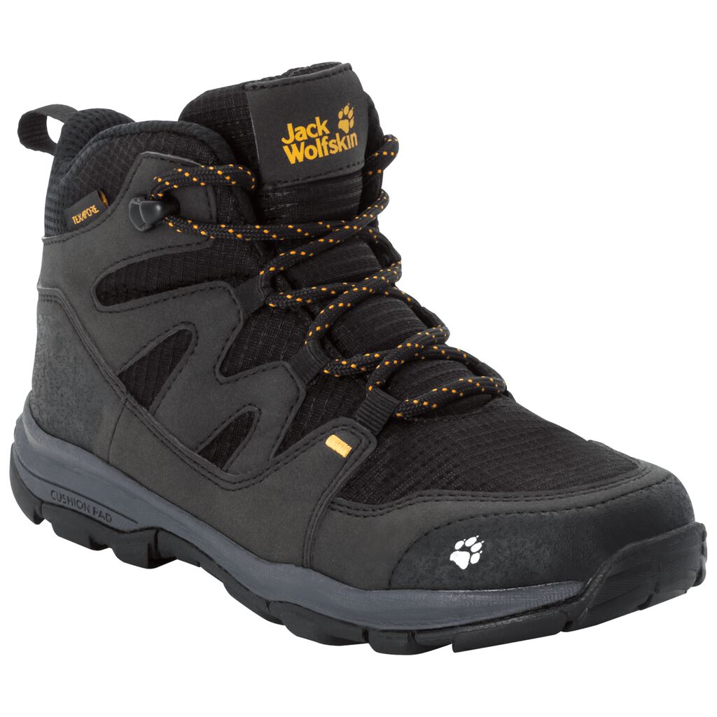 Jack Wolfskin MTN ATTACK 3 TEXAPORE MID Gyerek Túracipő Fekete/Sárga - HMCZNX-965